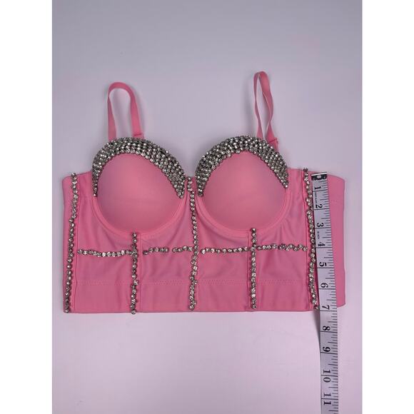 NWT Molly’s World Boutique Pink Rhinestone Cropped Corset Top Size 34B / XS - Picture 10 of 11